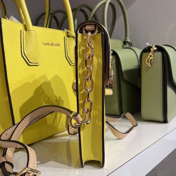 Michael Kors Carmen Small Color-Block Faux Leather Phone Crossbody Bag Sunshn - Picture 6 of 16